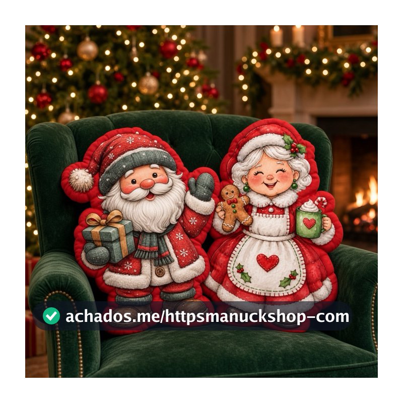 Almofadas de Natal papai Noel e mamãe Noel pijama, mamãe Noel biscoito