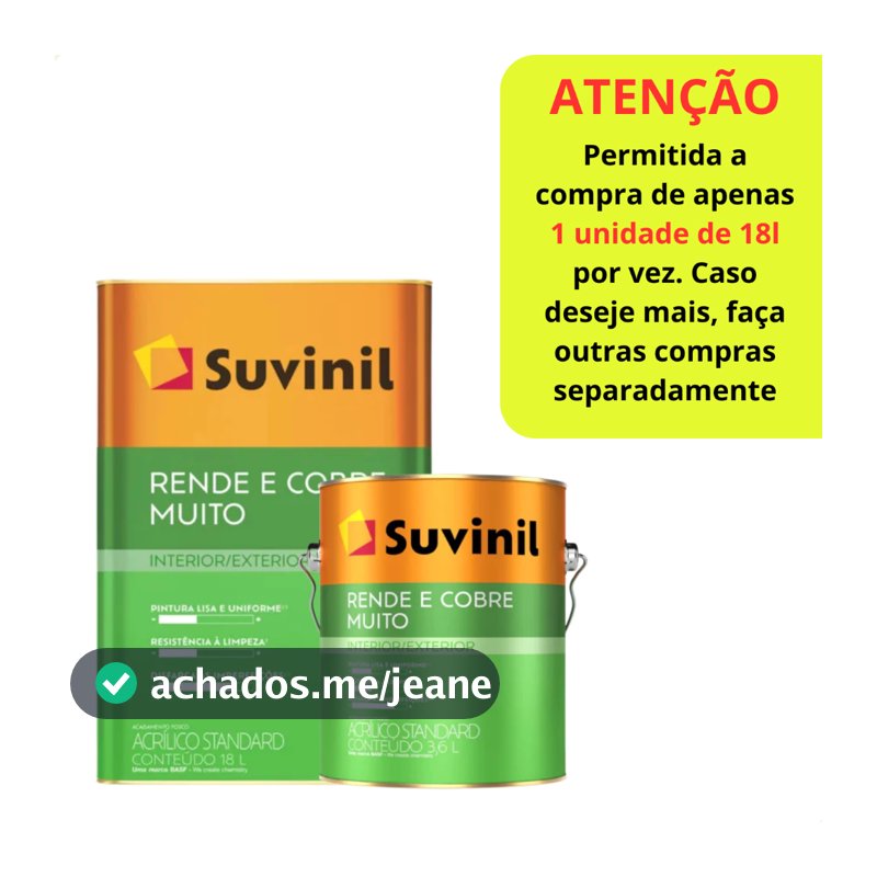 Tinta Rende e Cobre Muito 18L e 3,6L Ambientes Internos/Externos Cores Suvinil