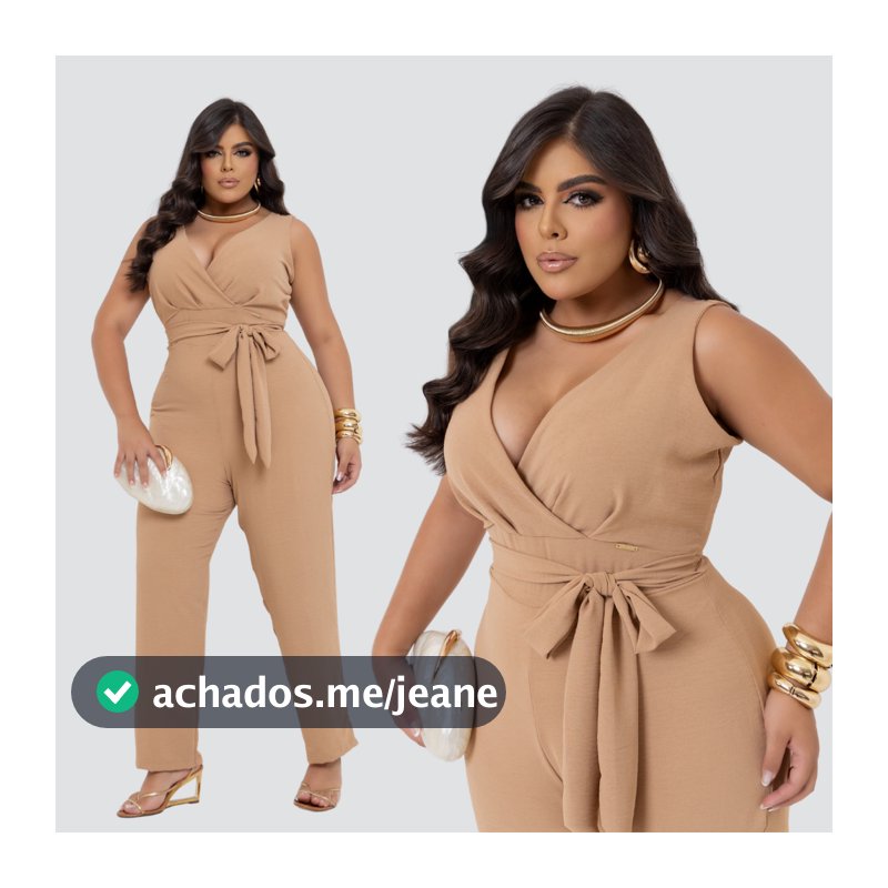 Macacão Longo Feminino Plus Size Duna Premium Decote V Transpassado Elegante Confortável