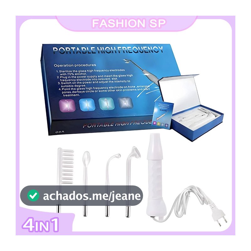 Aparelho Alta Frequência Portátil Ozônio Tratamento De Pele 4 Em 1 Eletroterapia Facial E Capilar