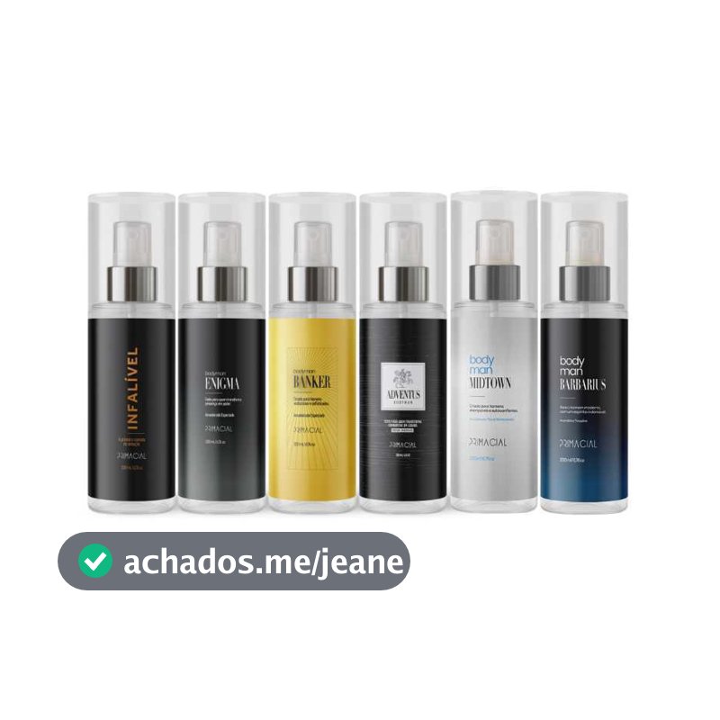 KIT COM 6 BODY SPLASH MASCULINO COMPLETO INFALÍVEL, ENIGMA, BANKER, ADVENTUS, MIDTOWN E BARBARIUS 200ML BY PRIMACIAL
