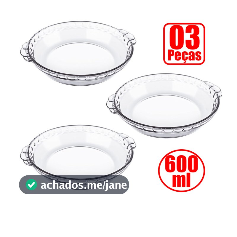 Kit Jogo de 3 Formas Assadeiras de Vidro tempeirado Marinex 600ml Filetadas Pequenas