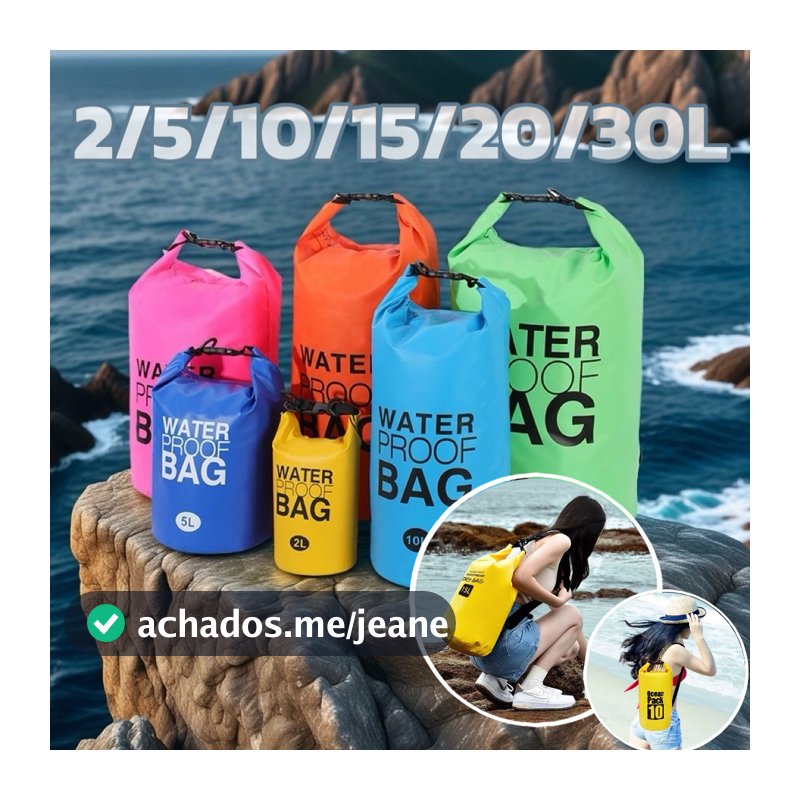 Bolsa Impermeável Saco Estanque 2/5/10/15/20/30L Camping Bag Mochila Pesca  Caiaque Natação