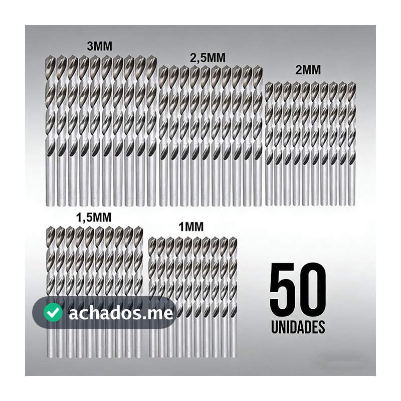 Jogo Kit 50 Brocas Aço Rapido 1mm 1,5mm 2mm 2,5mm 3mm (50pç) JI SHOP