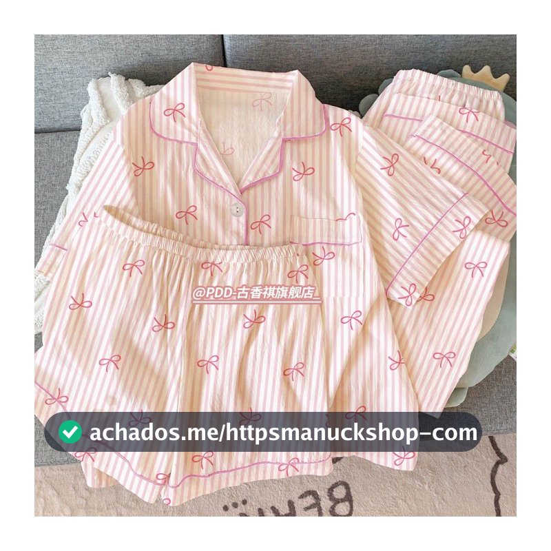 Conjunto De Três Peças De Verão : Pijama Fino Em Nuvem Para Mulheres , Lindo E Doce , Nó De Borboleta , Roupa De Casa