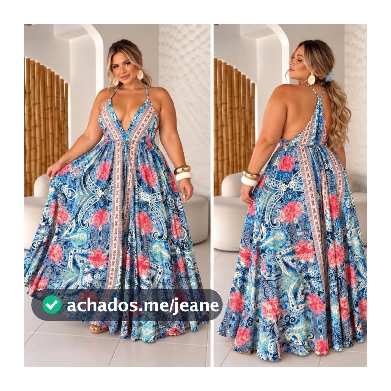 Vestido Longo Plus Size Seda Indiano Costa Nua Estampado Elegante