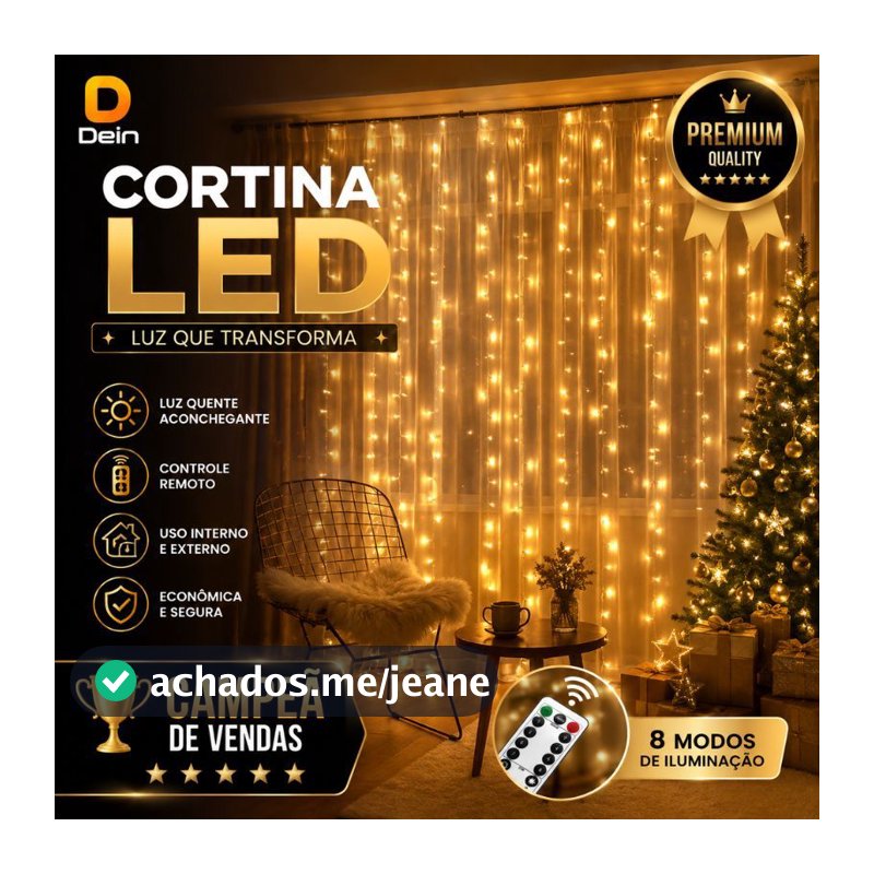 Cascata Cortina 300 Leds 3x3 Metros Amarelo Festa/Casamento/Eventos Quente e Branco