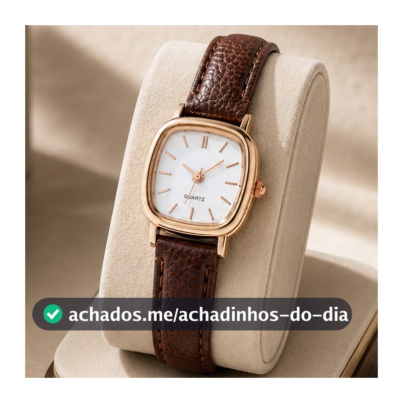 Relógio Feminino Vintage de Couro Marrom, Estilo Minimalista