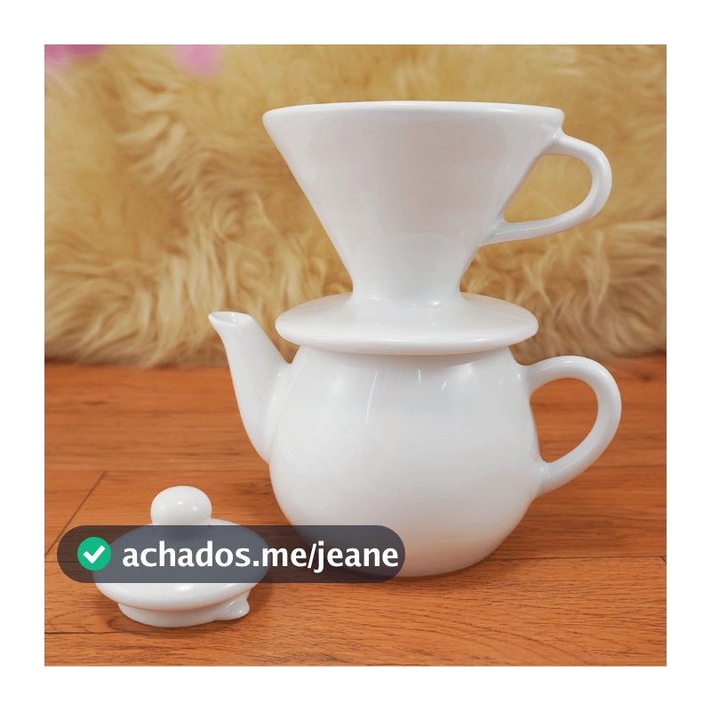 Kit Bule 500 ml com tampa e Coador Filtro de Porcelana  Café Chá  – Branco liso