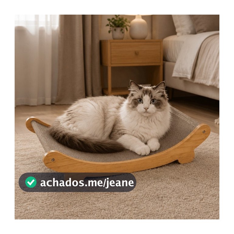 Cama e Arranhador Curvo para Gatos em Madeira de Pinus com Sisal Reforçado, Resistente e Durável