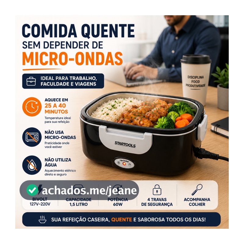 Marmita Elétrica Térmica Bivolt Portátil 1,5L Ideal Para Trabalho e Viagem Quentinho Sempre
