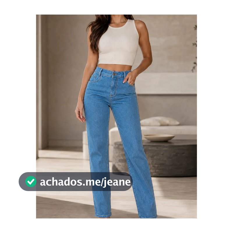 Calça Jeans Feminina Reta Cintura Alta Com Elastano Azul Aço Azul Escuro do 38 ao 52