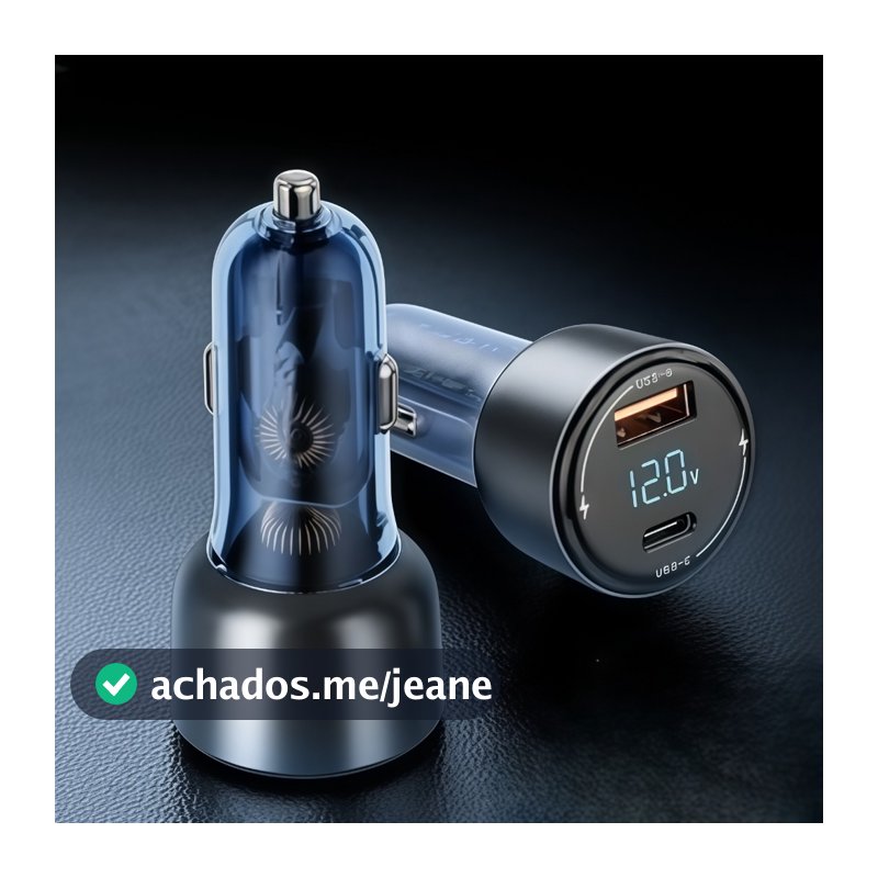 Carregador Veicular Turbo LED 38W Carregador USB e Tipo C