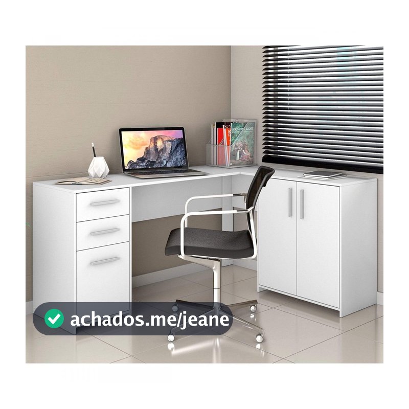 Escrivaninha Mesa Escritório em L Office Nt 2005 2 Gavetas 3 Portas 157cm Branco New Branco