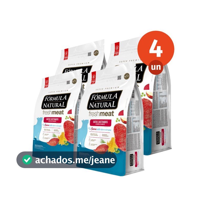Kit 4 Ração Fórmula Natural Fresh Meat Gatos Castrados Sabor Carne 1kg Adimax Total de 4kg