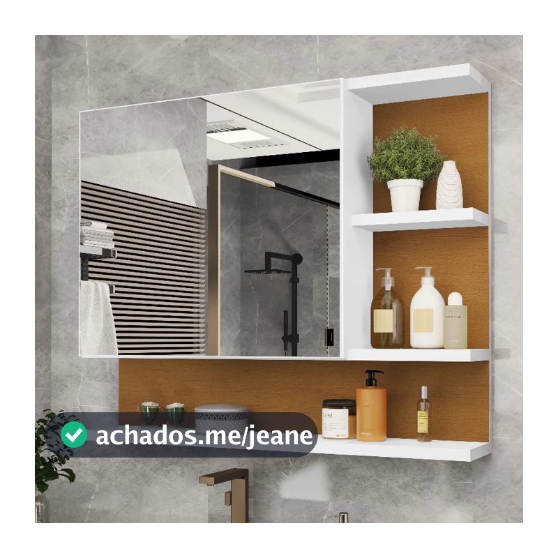 Espelheira com Armário para banheiro Cleópatra - Branco Nature/Flexcollor