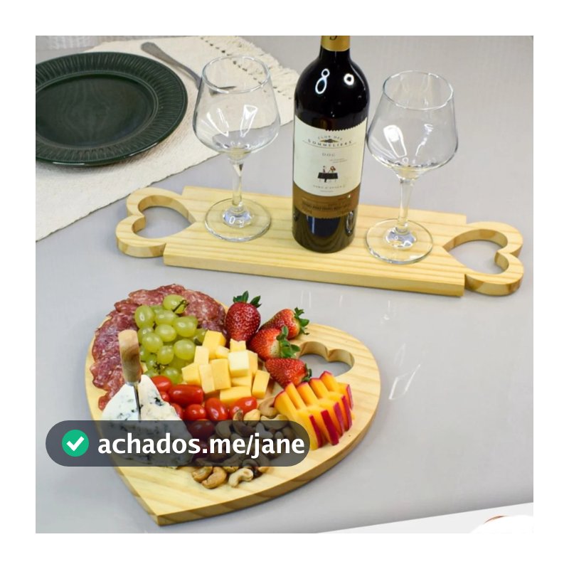 Kit Mesa Posta Amor a Mesa – Tábua Coração + Porta-Vinhos em Pinus