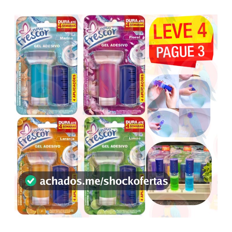 KIT C/04 ou 01 Adesivo Pastilha Gel Sanitário Perfumado Limpeza Profunda