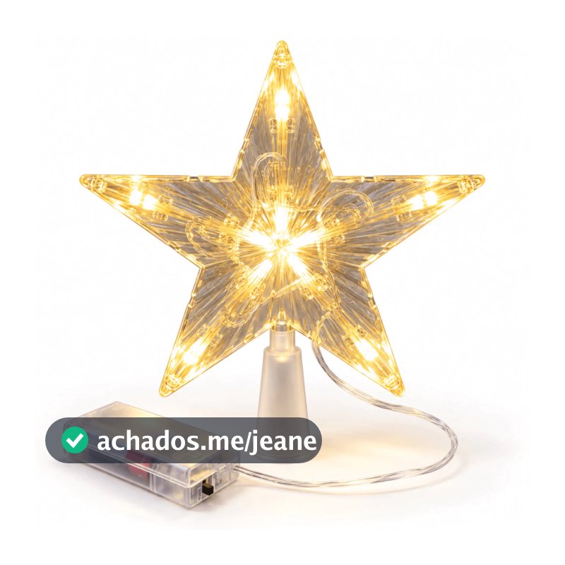 Estrela LED Ponteira de Árvore Natalina Iluminada Cristal Decoração Enfeite