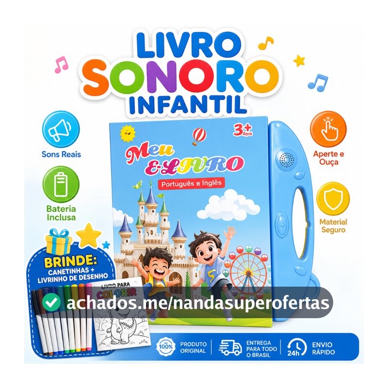 Livro Infantil com Som Livro Interativo Bilingue PT EN Brinquedo de Aprendizagem
