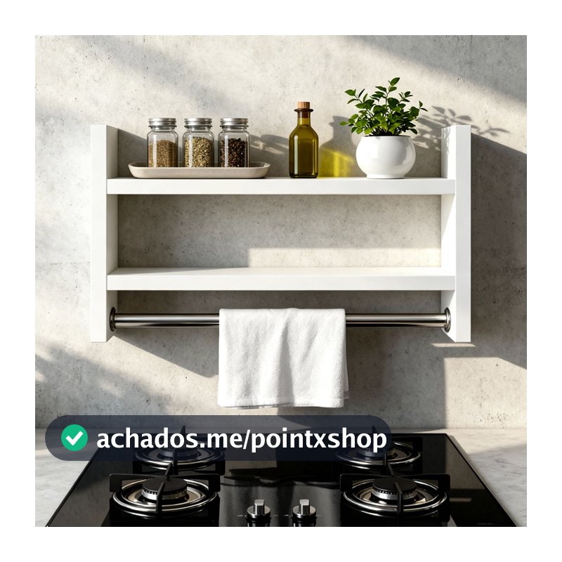 Nicho Porta Tempero Condimentos e Toalha com Prateleira Organizador Branco Preto Tubo Metal P/ Cozinha