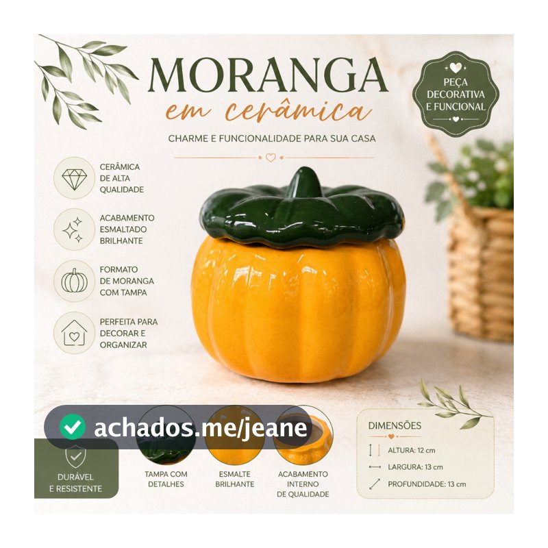Pote em Formato de Abóbora Moranga com Tampa Cerâmica Decorativa Cozinha Centro de Mesa Rústico