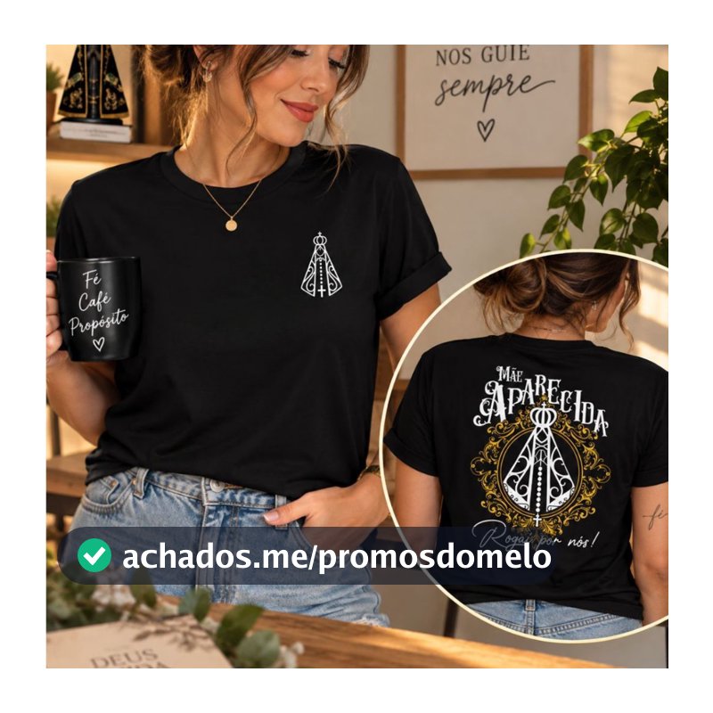 Camiseta Tradicional  Jesus petalas de rosas Maria Mãe Aparecida Religiosa Cristã 100% Algodão