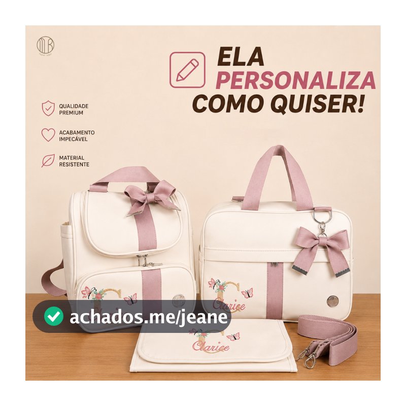 Kit Bolsas Maternidade Personalizadas 2 Peças Mala G e Mochila 2em1 Personalizadas Bordado + Trocador de Brinde