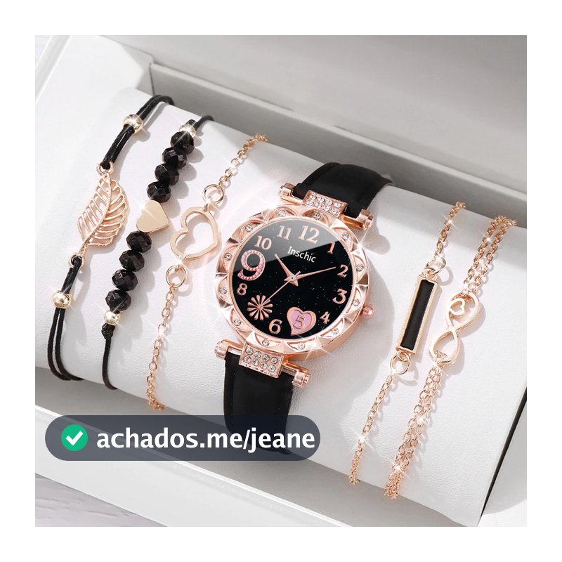 Relógio Feminino Coração Estelar com Strass + Combo de Pulseiras Elegantes Moda Presente SEM A CAIXA