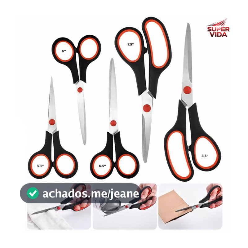 Kit de Tesouras 5 Peças Luatek LWJ-109 5.5 a 8.5" para Casa, Escritório e Costura