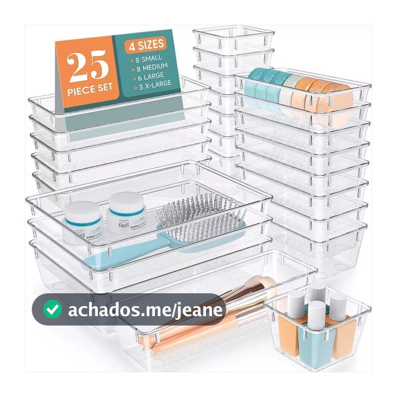 Kit 16/25 Organizador Acrílico Gaveta Geladeira Porta Maquiagem Multiuso Tranparente Resistente