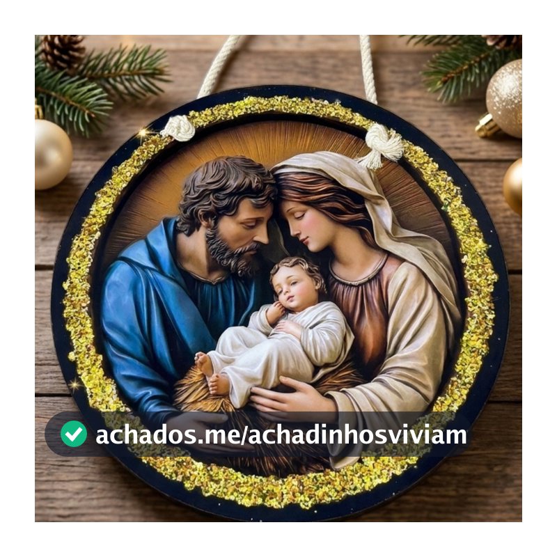 Guirlanda de Natal MDF 25cm Placa Enfeite de Porta Decoração Natalina Presépio Papai Noel Sagrada Família