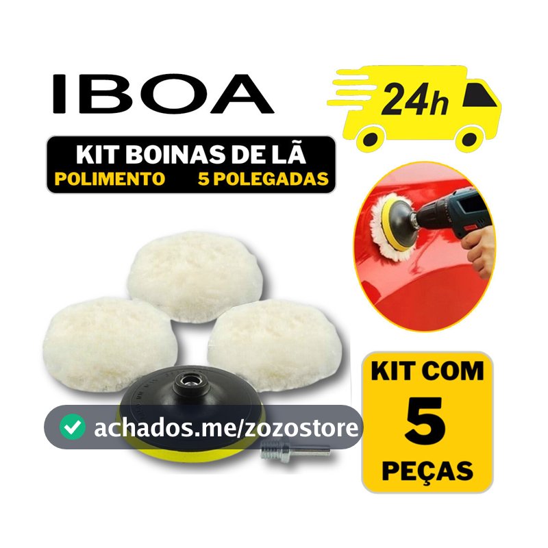 Kit 3 Boina De Lã Polimento Automotivo Suporte Com Velcro Para Politriz Parafusadeira E Furadeira 125MM