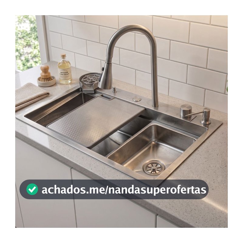 Cuba Gourmet Premium Completa Aço Inox 304 75x45cm Torneira Removível Cascata Lavador Copos