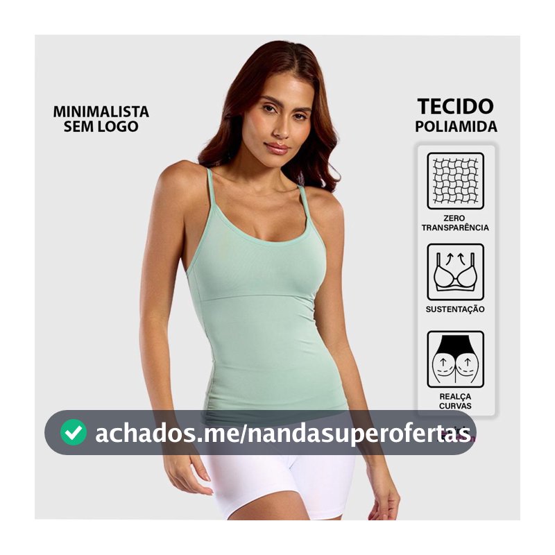 Regata Alça Fina Fitness Minimalista Sem Logo Blusa Feminino Liso Poliamida Slim Camiseta Academia Revenda