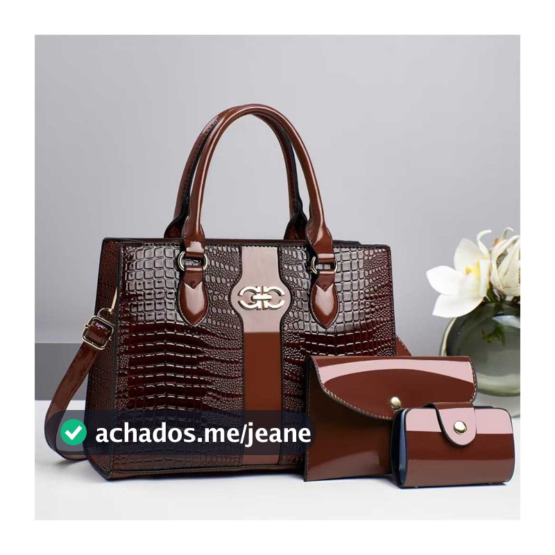 Bolsa Feminina De Ombro E Mão Padrão Crocodilo Couro Pu Com  Carteira Porta Documentos RR5