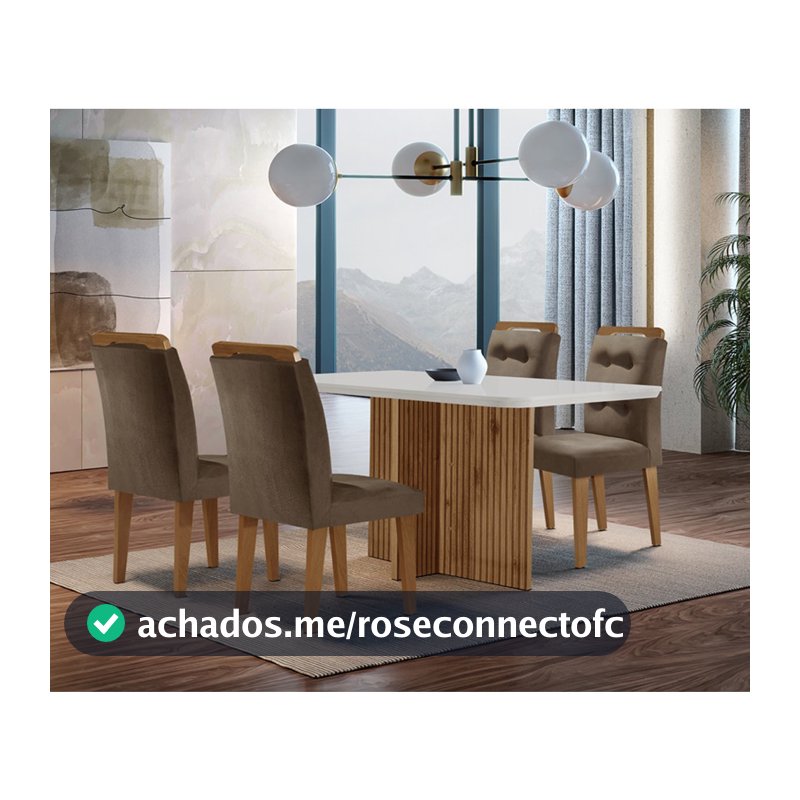 Sala de Jantar Mesa Olímpia 120CM MDF Canto Copo com 4 Cadeiras Carol Moderna