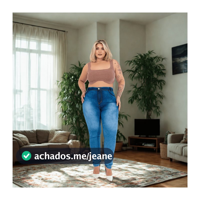 Calças Jeans Femininas Plus Size Cintura Alta Até o Umbigo com Elastano do 46 ao 56