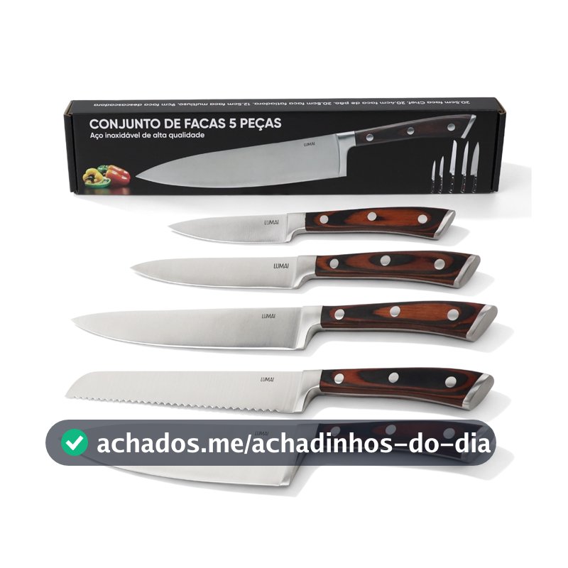 LUMAI Jogo de Facas Atenas 5 Peças Aço Inox Cabo Madeira Edição Limitada Premium para Cozinha