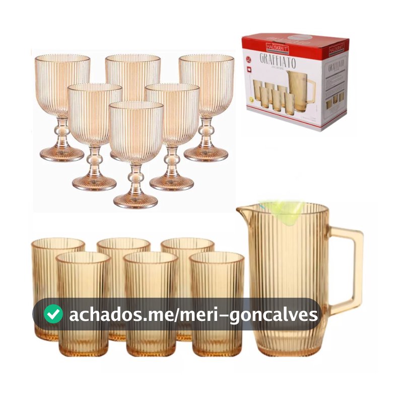 JOGO DE TAÇA, JARRA E COPOS 13 PEÇAS DE LUXO GRAFFIATO/VERSALHES COLORS