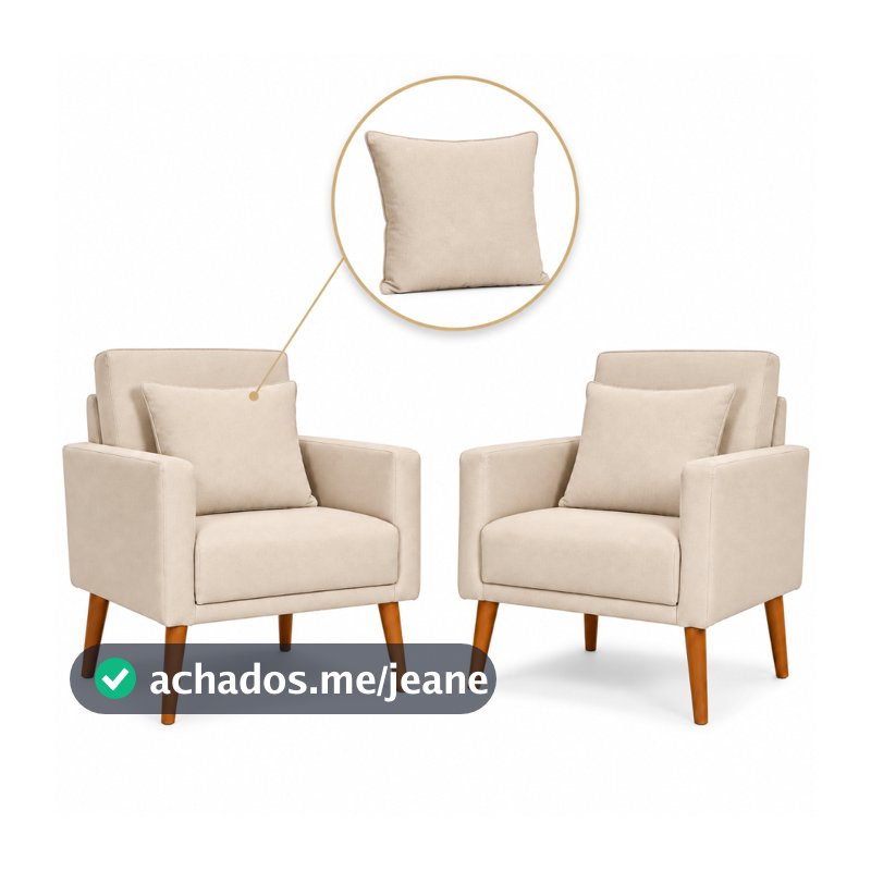 Kit 2 Poltrona Decorativa Nina + 2 Almofadas Cadeira Estofada Para Sala Quarto Pés Palito Confortável  - Trida Móveis