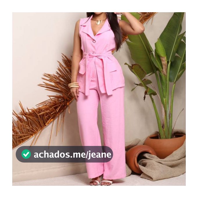 Conjunnto Feminino Sensorial-Marrant Colete e Calça Pantalona,Wide Çeg com Laço na cintura