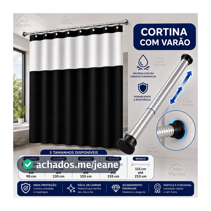 Cortina Box em PVC Para Banheiro Anti Mofo Com Ganchos Varias Cores + Suporte de cortina