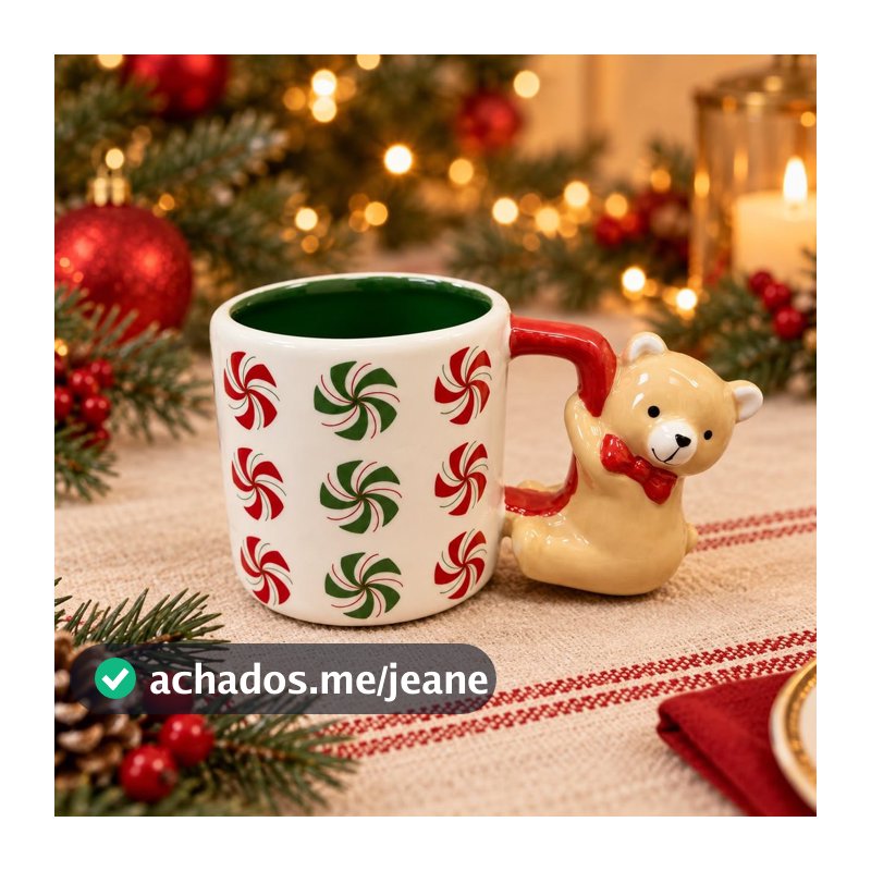 Caneca Urso em Cerâmica Branca/Verde/Vermelha 300ml BTC