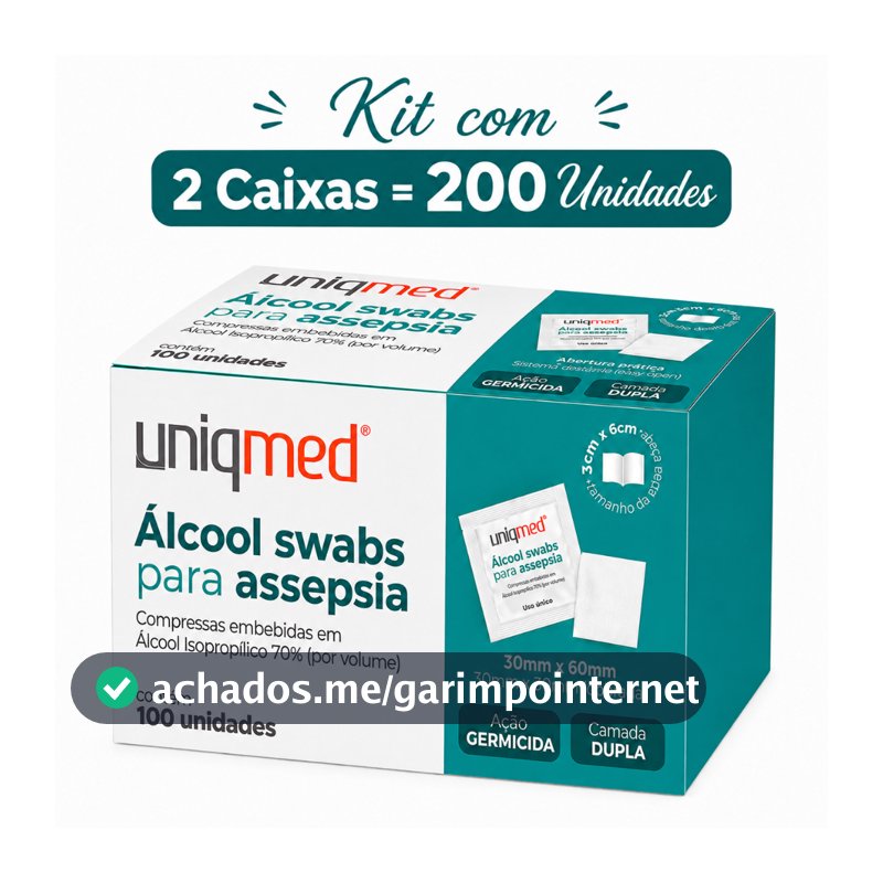 Kit 2 Caixas Álcool Swab 70% Uniqmed 200 Unidades
