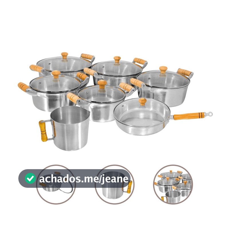 kit panelas + frigideira + canecao aluminio batido grosso 7 pçs