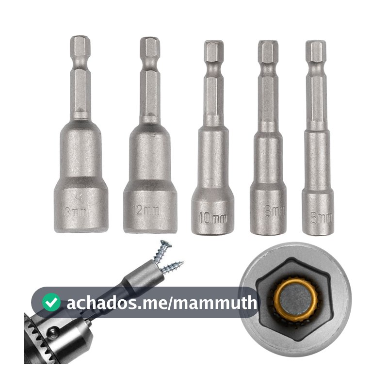 Soquete Canhão Bits Ponta Para Parafusadeira Jogo 6 A 13 Mm Kit 5 Pçs