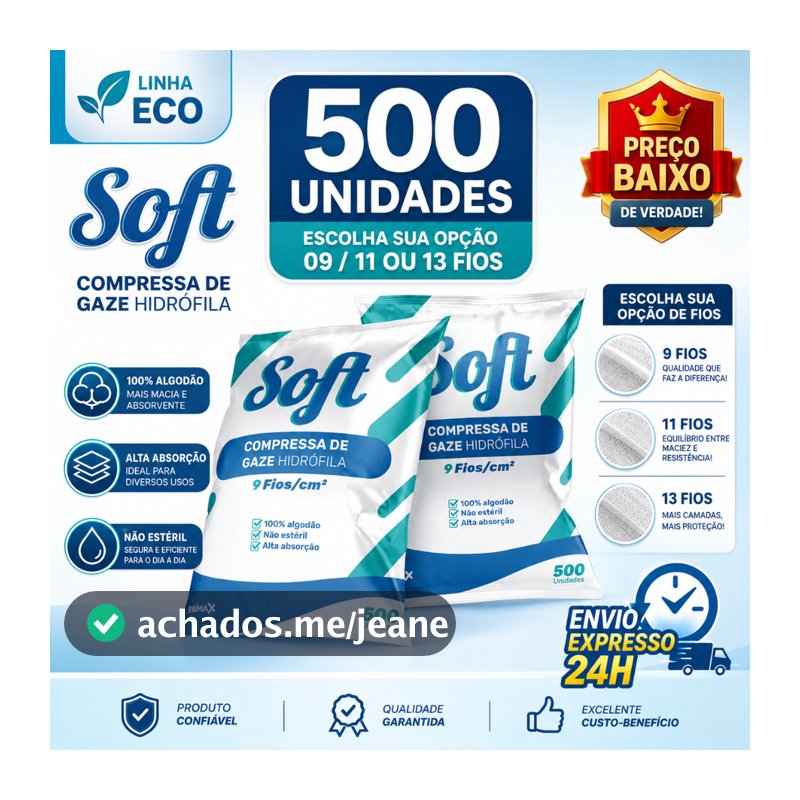 Compressa De Gaze 500 Unidades 13 Fios 11 Fios 9 Fios Soft Hidrófila Gazes Descartável Anvisa Soft