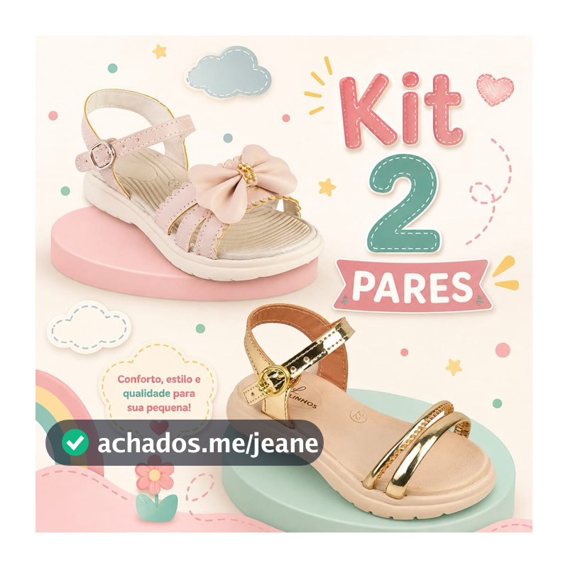 Kit Sandália Infantil Menina 2 pares  Feminino Conforto antiderrapante Festa Dia a dia