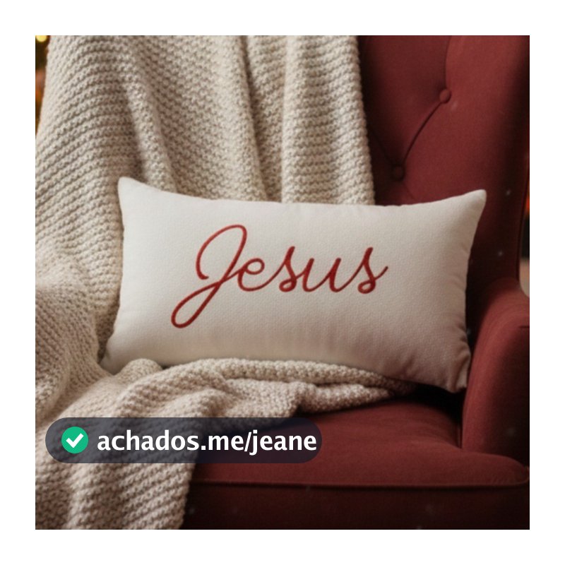 Capa de Almofada Jesus Bordada em Boucle Off White 30x50